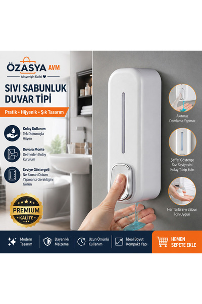 Özasya AVM 300ml Sıvı Sabunluk Duvara Monte Manuel Sabunluk Banyo Şampuan Duş...
