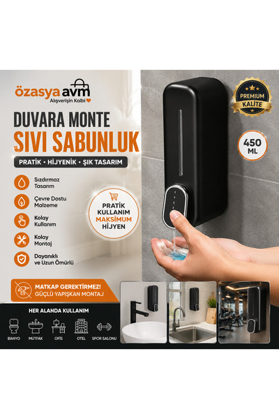 Özasya AVM 300ml Sıvı Sabunluk Duvara Monte Manuel Sabunluk Banyo Şampuan Duş...