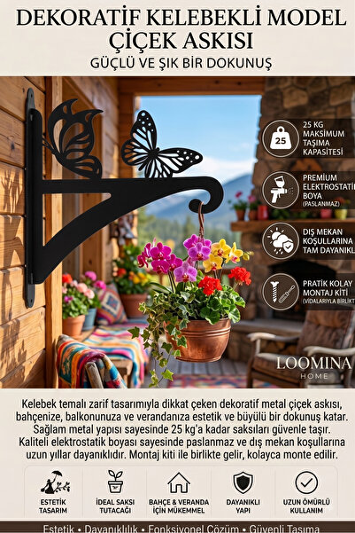Loomina Home Kelebek Figürlü Paslanmaz Metal Saksılık Duvara Monte Dekoratif ...