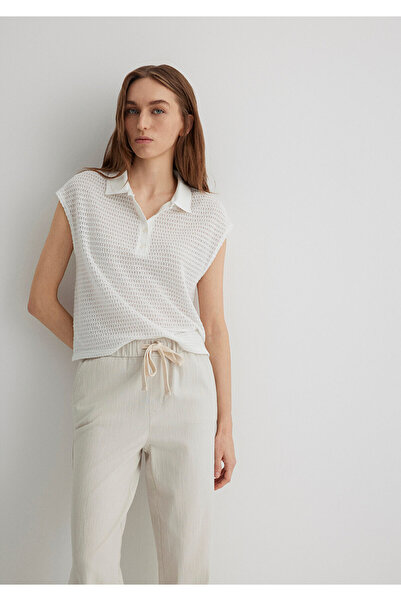 Mavi Beyaz Örme Polo Tişört Loose Fit / Bol Rahat Kesim 1612654-70057