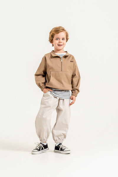 Jikko Baby Boys' Half-Zip Sweatshirt, Striped T-Shirt and Jogger Pants 3-Piec...