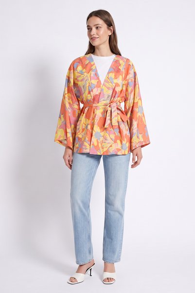 zenne Kimono cu model floral Y0167 - PORTOCALIU