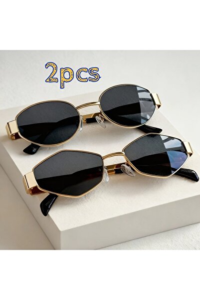 Choice3 2pcs mix 2 Pairs Retro Oval Metal Glasses Unisex Ins Style, Perfect F...