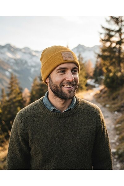 Fonem Unisex Embossed Printed Label Change Beanie Fo 2666 Mustard - Folded Cu...