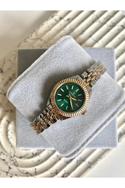 Mazzy Assen Minimal Silver Gold Green Dial Classic Model Women's Wristwatch