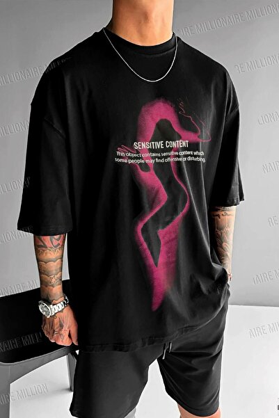 Millionaire Men's Black Silhouette Sensitive Content Oversize Fit Loose Wide ...
