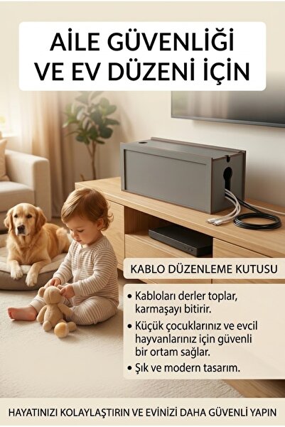 mars tasarım FÜME KABLO KUTUSU 40x12x14 Cm Kablo Priz Düzenleyici Organizer (...
