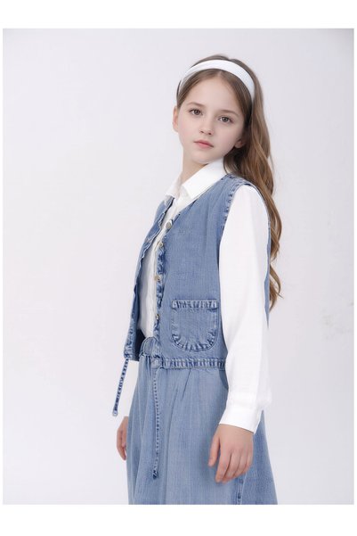 Joui Co Kız Çocuk Denim Kot Takım 3’lü Set Ceket Etek Gömlek Tesettüre Uygun Günlük Kullanım