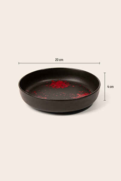 çillaconcept ikebana Kabı ( Suiban ) 20 cm Siyah mat porselen kırmızı dokulu