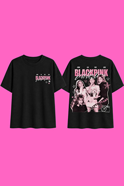 MECH BUTİK Bpink Printed Black-White Girls' Women's T-Shirt Tshirt