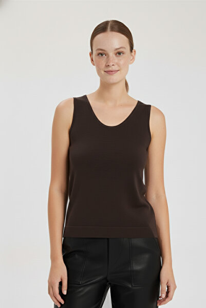 Triko Mısırlı Brown Sleeveless U-Neck Women's Tank Top