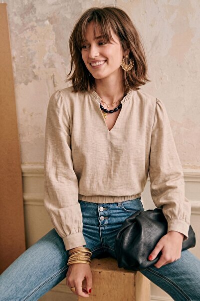 armonika Γυναικεία μπλούζα με λαιμόκοψη V, λεπτομέρεια πιέτας, ελαστική μέση ...