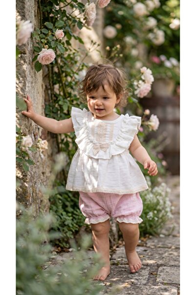 Sabi Ruffled Lace Detailed Blouse Balloon Shorts Baby Two-Piece Set