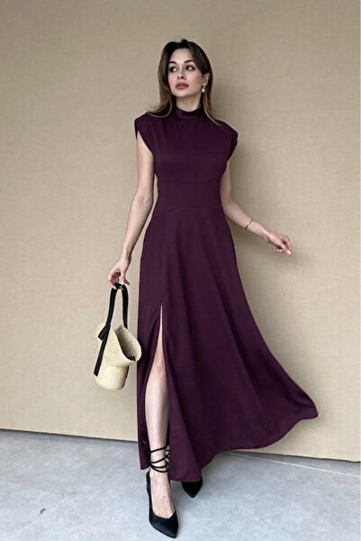 ALFUDO Moda Collection Μαύρο μάξι φόρεμα με λαιμόκοψη και σκίσιμο