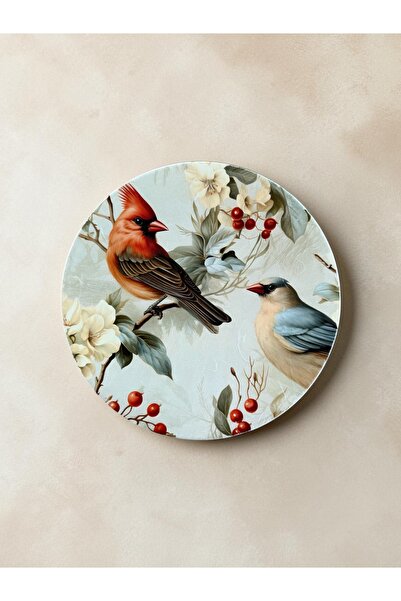 unique florya Dekoratif Duvar Tabağı KUŞ ÇİÇEK DESENİ 26 cm El Yapımı Duvara ...