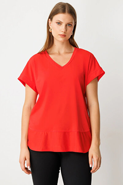On Fashion V-Neck T-Shirt with Pieces-71476