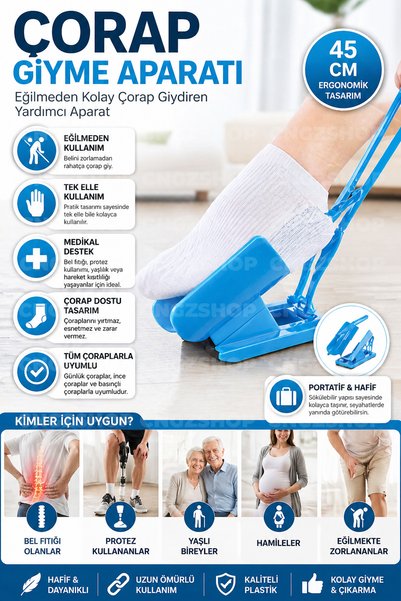 CNGZSHOP Çorap Giyme Aparatı | Eğilmeden Kolay Çorap Giydiren Yardımcı Aparat 45 cm