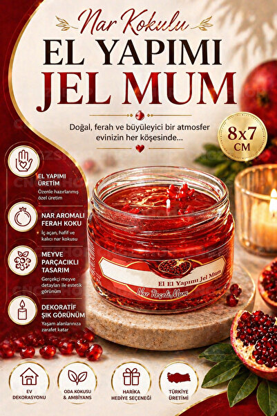 CNGZSHOP Nar Kokulu El Yapımı Jel Mum | Meyve Parçacıklı Dekoratif Kavanoz Mu...