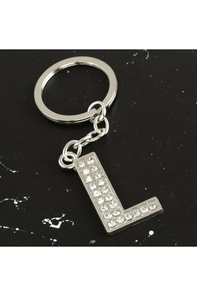 ZERO LAND Gldisptm L Letter with Stone (44235) Keychain-Silver Color