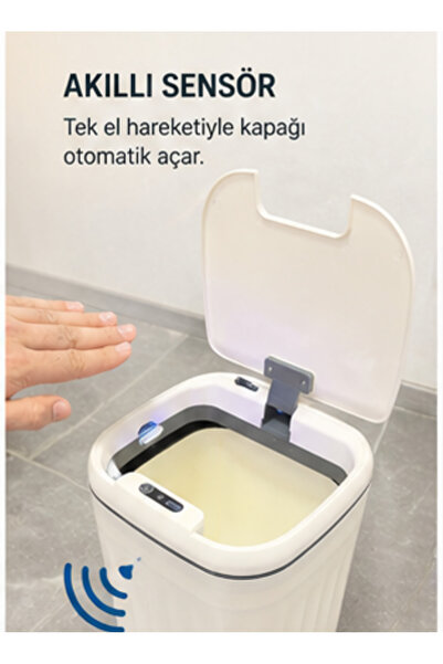 LRS STORE Otomatik Sensörlü Çöp Kovası 20 Lt Şık Banyo Tuvalet Mutfak İçin Ak...