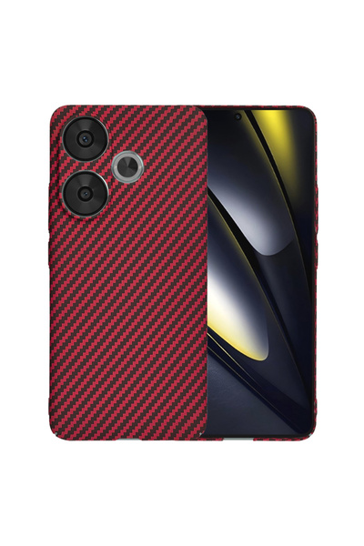 Stef's Cat Калъф за Xiaomi Poco F6, Stef's Cat, Карбонов фибърен корпус, червен