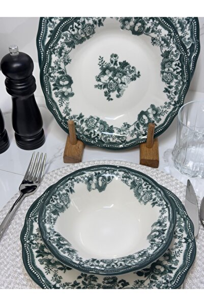 24 PARÇA 6 KİŞİİLK PORSELEN YEMEK TAKIMI Velour Green Porser