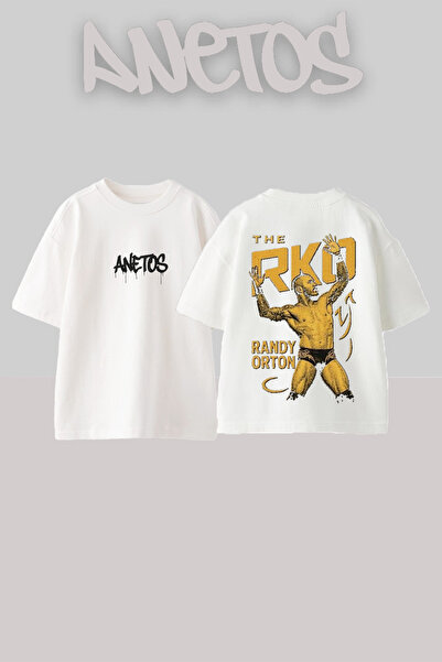 Anetos Μπλουζάκι Randy Orton 1 με στάμπα στην πλάτη, βαμβακερό λευκό oversize