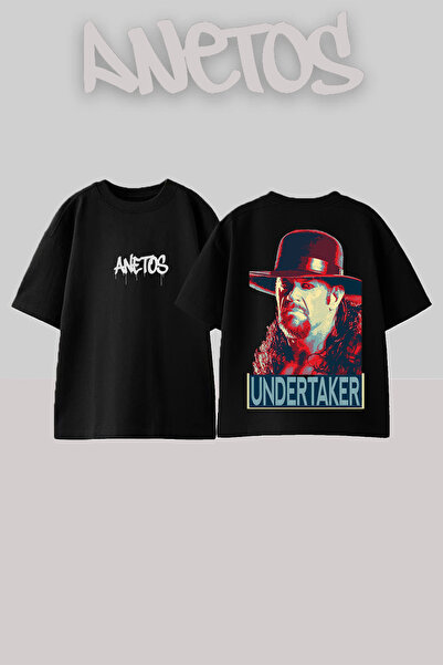 Anetos Μπλουζάκι Undertaker Wwe με στάμπα στην πλάτη, βαμβακερό μαύρο oversize
