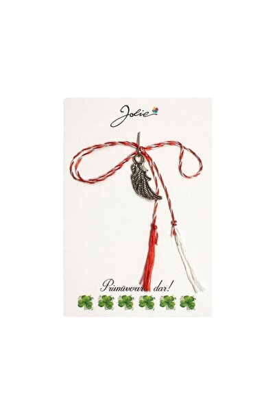 SOHO Martisor Traditional, Jolie, Model Aripa, cu Snur Impletit Alb/Rosu, 8.5...