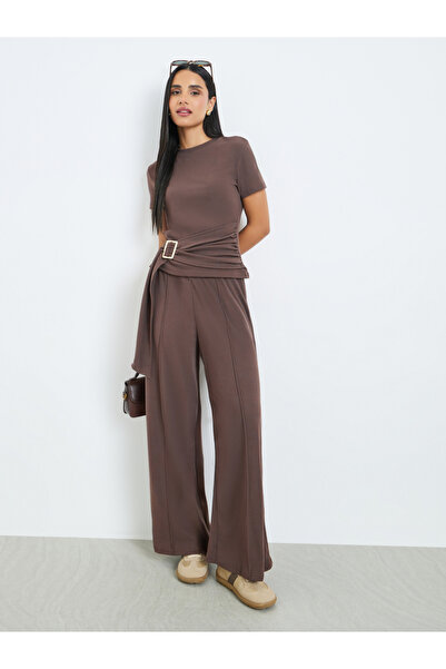 Styli Brown Wide Leg Knitted Joggers