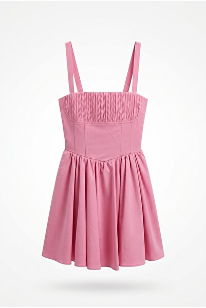 Quzu Thick Strap Pleated Mini Dress Pink