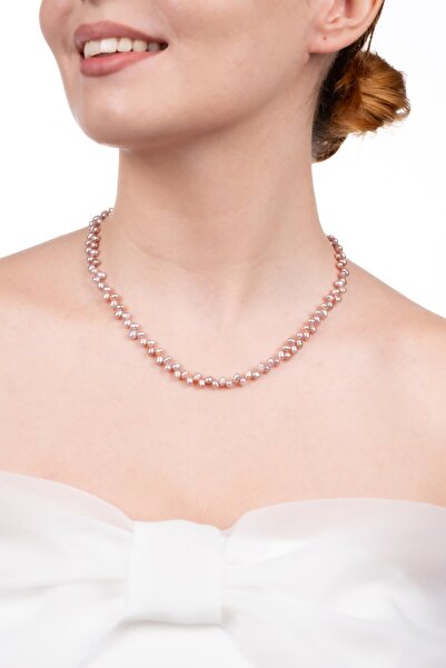 İlkin 4 MM Doğal Arpa Rose Renk Gerçek İnci Kolye ve Bileklik 2 ’li Set – ST014