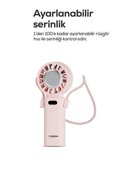 Xenon Smart Peltier Buz Soğutmalı El Vantilatörü | 100 Kademe, 3600mAh, 8300 RPM, USB-C, Askılı (Pembe-X6111)
