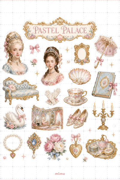 Mimu Art Studio Rococo Reverie Sticker Seti Barok Prenses Kolaj Pastel Vintag...