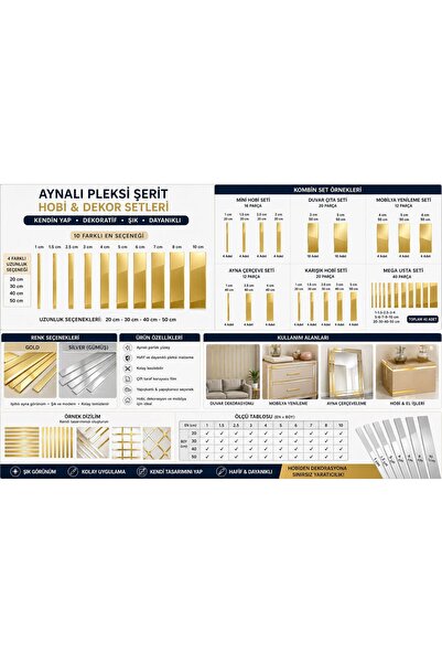 pleksi aksesuar AYNALI PLEKSİ ŞERİT HOBİ & DEKOR SETİ DUVAR ÇITA SETİ ( 3X50C...