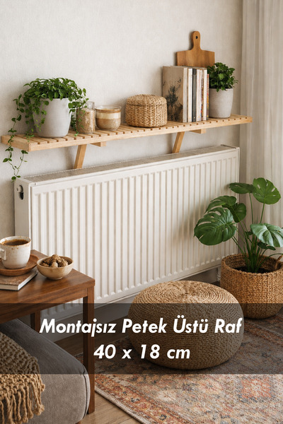 Moola Montajsız Petek Üstü Uçan Raf Dresuar – Kalorifer Peteği Üstü Ahşap Kit...
