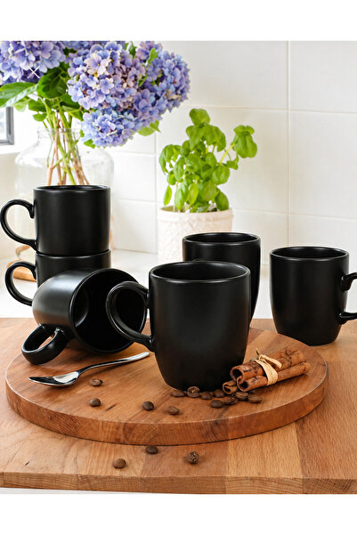Karçiçeği Home Ceramic Matte Black Cloud Mug 9 cm 6 Pieces