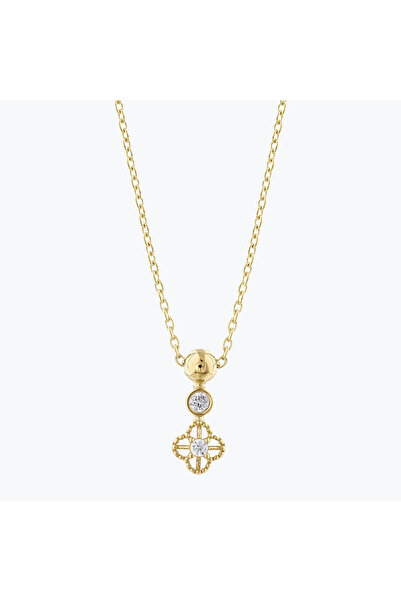 Goldium Jewellery Goldium Minimal Taşlı Yoncalı Toplu Kolye