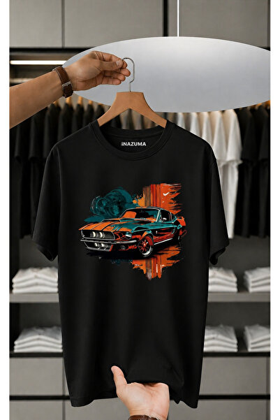 İnazuma Outdoors Tricou negru unisex, supradimensionat, imprimat, din bumbac,...