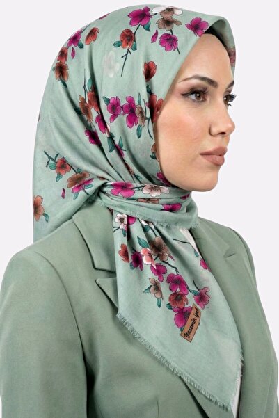 hadiora Women's Aqua Green Floral Patterned Flared Scarf