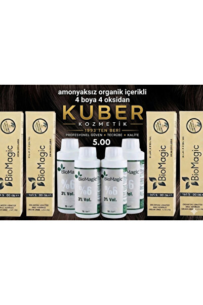 BIOMAGIC 5.00 Açık Kahve Organik İçerikli Amonyaksız Kalıcı Saç Boyası 4Boya ...