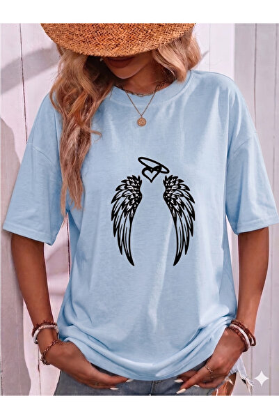 WOODROFFE Women's Angel Wing Printed Oversize T-Shirt Loose Fit