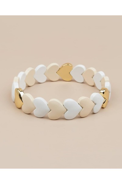 Portakal Esintisi Lovessa Gold Layered Heart Porcelain Plated Elastic Bracelet