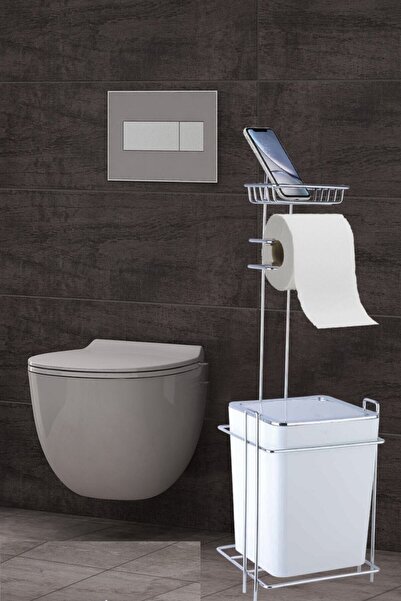 Genel Markalar Banyo Çöp Kovası Wc Kağıtlık Yedekli Beyaz Renk Kare Paslanmaz...