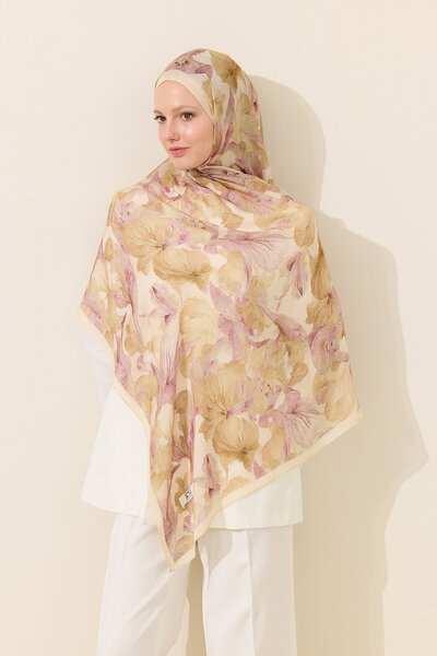 cs camellia scarf Matcha Rami Şal - Pembe Sarı