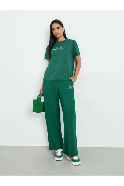 Styli Green NYC Slogan Print Cotton T-Shirt