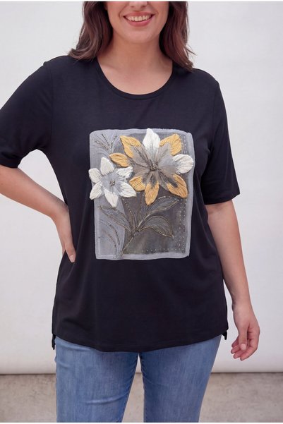 RMG Tricou cu imprimeu în relief, mărime mare, negru