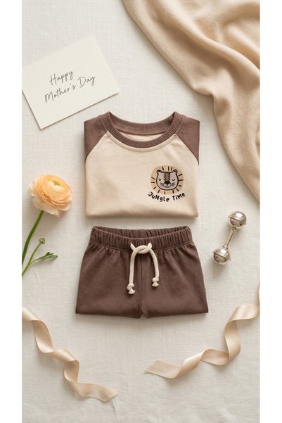 Babexi Aslan Palmiyeli Cotton Shorts Set