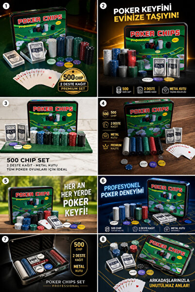 Munico Metal Kutu Poker Seti 500 Chip + 2 İskambil Kartı + Çuha Ev ve Turnuva...
