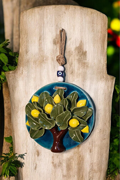 Revard Home Nazar Boncuklu Doğal Limon Ağaçlı Seramik El Yapımı Dekoratif Duvar Süsü Eşyası 19X19 CM
